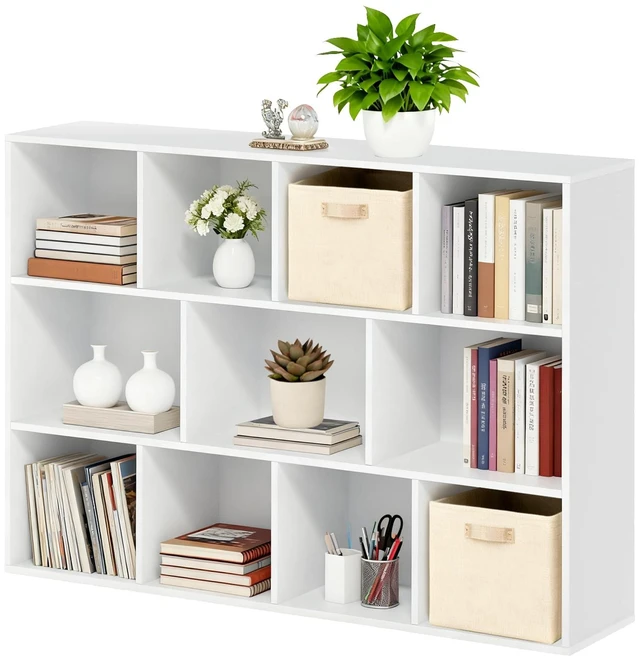 Main image of 11 Cube Storage Organizer, 4 Tier Stackable Bookcase, Open Storage Display Bookshelf, Storage Cabinet for Living Room, Bedroom, Home, Office, 29.1" L x 9.4" W x 41.7" H, White
