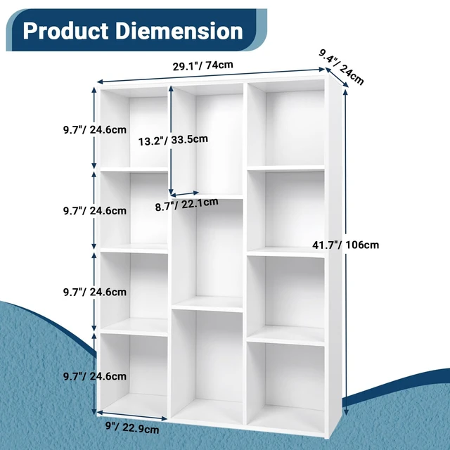 Alt view image 3 of 7 - 11 Cube Storage Organizer, 4 Tier Stackable Bookcase, Open Storage Display Bookshelf, Storage Cabinet for Living Room, Bedroom, Home, Office, 29.1" L x 9.4" W x 41.7" H, White