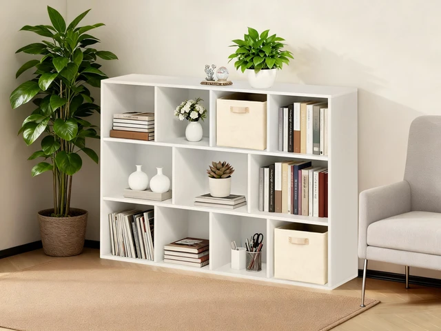 Alt view image 2 of 7 - 11 Cube Storage Organizer, 4 Tier Stackable Bookcase, Open Storage Display Bookshelf, Storage Cabinet for Living Room, Bedroom, Home, Office, 29.1" L x 9.4" W x 41.7" H, White