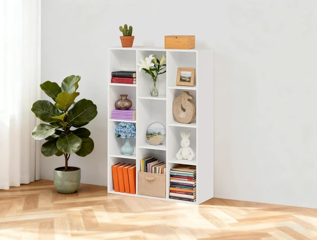 Alt view image 5 of 7 - 11 Cube Storage Organizer, 4 Tier Stackable Bookcase, Open Storage Display Bookshelf, Storage Cabinet for Living Room, Bedroom, Home, Office, 29.1" L x 9.4" W x 41.7" H, White