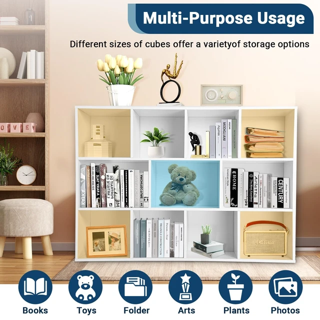 Alt view image 6 of 7 - 11 Cube Storage Organizer, 4 Tier Stackable Bookcase, Open Storage Display Bookshelf, Storage Cabinet for Living Room, Bedroom, Home, Office, 29.1" L x 9.4" W x 41.7" H, White