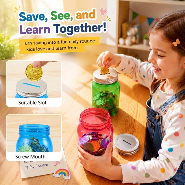 Alt view image 3 of 7 - 24 Pcs Reward Coin Jars for Kids Behavior Homework, Chores, Potty Plastic Jars with Slot, Coin Mason Jars for Classroom Incentives, Teacher Supplies, School Tools Behavior Reward System