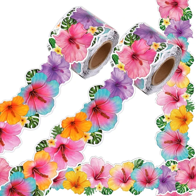 Main image of Bulletin Board Borders for Classroom Decorations, Summer Tropical Hibiscus Flower Bulletin Board Trim for School Classroom Offices Door Wall Decor, Floral Party Supplies 49 Ft 2 Rolls