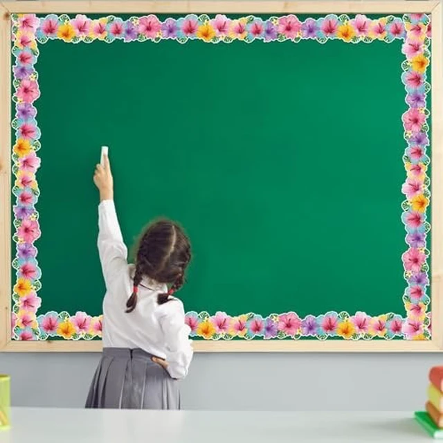 Alt view image 3 of 7 - Bulletin Board Borders for Classroom Decorations, Summer Tropical Hibiscus Flower Bulletin Board Trim for School Classroom Offices Door Wall Decor, Floral Party Supplies 49 Ft 2 Rolls