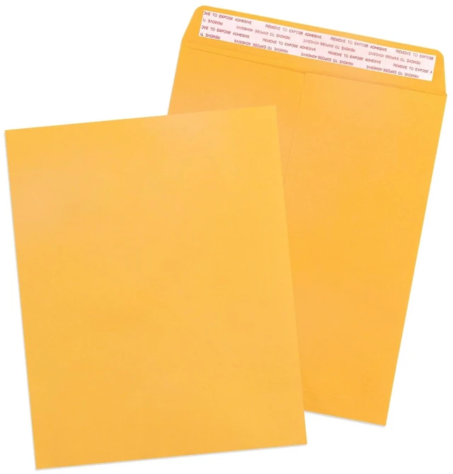 Main image of 100 Pack 11.5x14.5 inch Manilla Envelopes Large Yellow Envelopes, Peel & Seal Closure, Efficient Organization & Mailing, Open End
