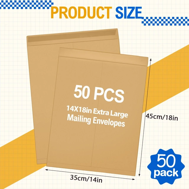Alt view image 2 of 6 - 50 Pcs 14'' x 18'' Large Mailing Envelopes 32lb with Gummed Flaps Kraft Heavyweight Kraft Paper, Catalog Jumbo Size for Documents, Office Storage and Organizing Supplies, Self-seal Flap