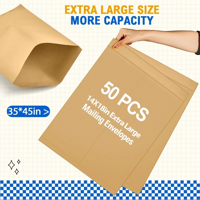 Alt view image 4 of 6 - 50 Pcs 14'' x 18'' Large Mailing Envelopes 32lb with Gummed Flaps Kraft Heavyweight Kraft Paper, Catalog Jumbo Size for Documents, Office Storage and Organizing Supplies, Self-seal Flap