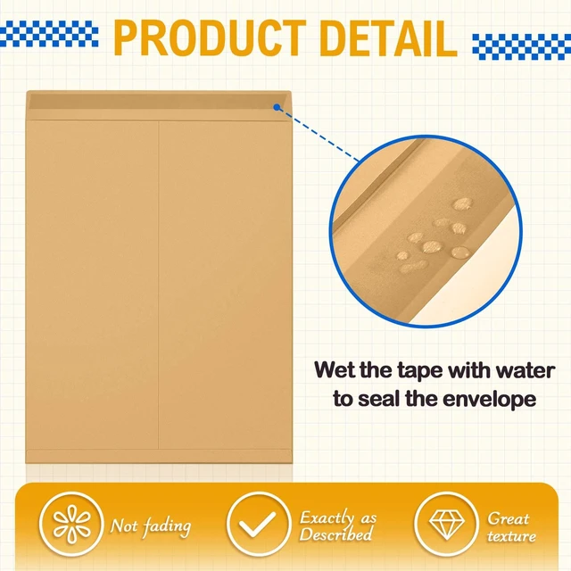 Alt view image 3 of 6 - 50 Pcs 14'' x 18'' Large Mailing Envelopes 32lb with Gummed Flaps Kraft Heavyweight Kraft Paper, Catalog Jumbo Size for Documents, Office Storage and Organizing Supplies, Self-seal Flap