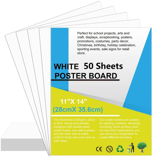 Main image of 50Pcs 11" x 14" Poster Board White Small Poster Board Bulk, 250Gsm Thickness Vision Boards Smart Poster Paper for School Arts Craft Projects Presentations Drawing Scrapbooking Graphic Display