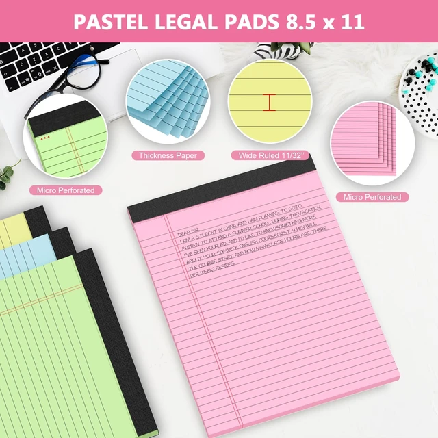 Alt view image 3 of 7 - Colored Legal Pads 8.5 x 11 Note Pad 6 Pack Lined Paper Wide Ruled Notepads Pink Legal Pad 8.5'' x 11'' Writing Pad 8.5 x 11 Note Pads Pads of Paper Wide Ruled Colored Notepad, 30 Sheets/Pad