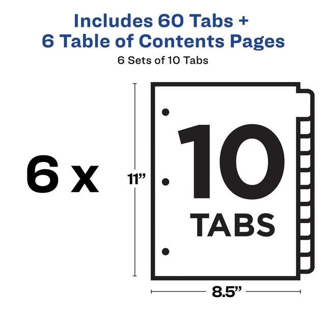 Alt view image 4 of 7 - Ready Index Table of Contents Dividers, 10-Tab, Color, 6 Sets For Organizing Reports and Projects, Printable Table of Contents, Reinforced Holes and Tabs, Works With Templates