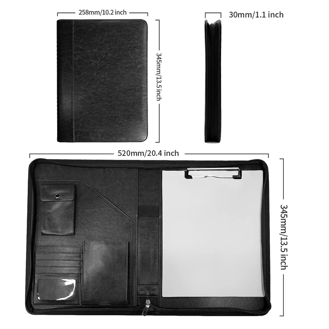 Alt view image 6 of 6 - Zippered Padfolio Organizer, 10.2 Inch Portfolio Folder, Black Leather Planner Binder, For Documents, Letter Size, Business Card Holder, For Men&Women