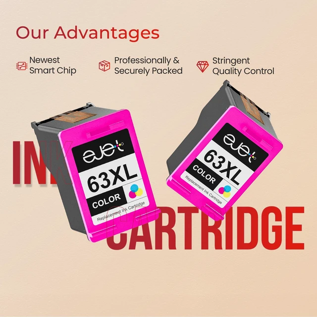 Alt view image 5 of 7 - 63XL Color Ink Cartridges Replacement for HP Ink 63 Color Ink Cartridges for HP 63XL Color Ink Cartridge Work for Offic 3830 Envy 4520 4512 Offic 4650 5255 Deskjet 1112 Printer (2 Tri-Color)