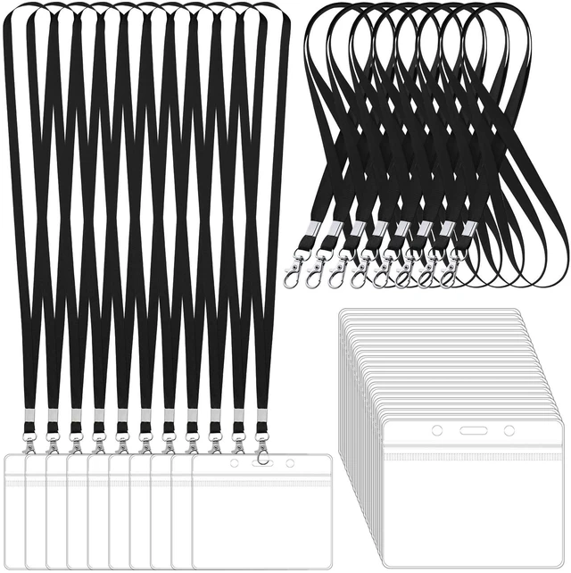 Main image of 100 Pack Lanyards for ID Badges with Clear Name Tags, Reusable Lanyards Horizontal ID Card Badge Holders Plastic Name Badges for Men Women Kids Business School and Office Supplies (Black)