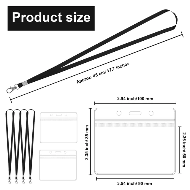 Alt view image 4 of 7 - 100 Pack Lanyards for ID Badges with Clear Name Tags, Reusable Lanyards Horizontal ID Card Badge Holders Plastic Name Badges for Men Women Kids Business School and Office Supplies (Black)