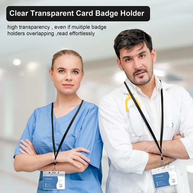 Alt view image 7 of 7 - 100 Pack Lanyards for ID Badges with Clear Name Tags, Reusable Lanyards Horizontal ID Card Badge Holders Plastic Name Badges for Men Women Kids Business School and Office Supplies (Black)
