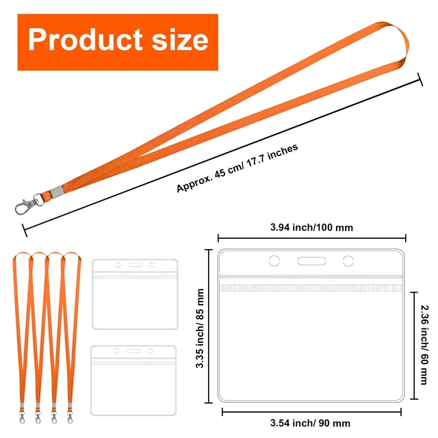 Alt view image 4 of 7 - 100 Pack Lanyards for ID Badges with Clear Name Tags, Reusable Lanyards Horizontal ID Card Badge Holders Plastic Name Badges for Men Women Kids Business School and Office Supplies (Orange)