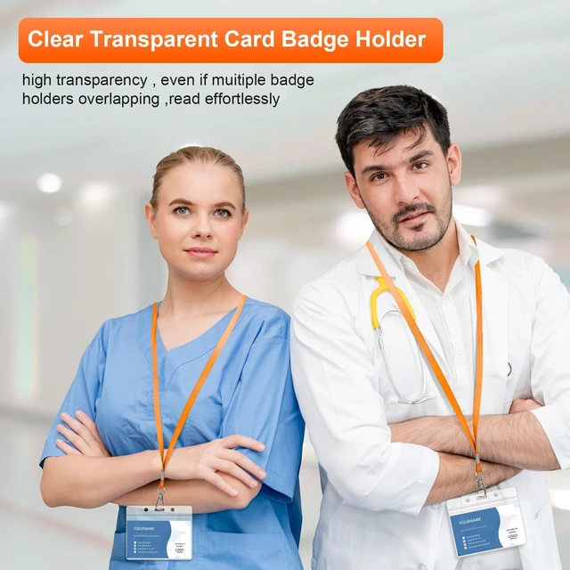 Alt view image 7 of 7 - 100 Pack Lanyards for ID Badges with Clear Name Tags, Reusable Lanyards Horizontal ID Card Badge Holders Plastic Name Badges for Men Women Kids Business School and Office Supplies (Orange)
