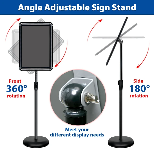 Alt view image 4 of 7 - 2Pack 11x17 Sign Stand - Adjustable Floor Standing Sign Holder Pedestal Poster Stand, Adjustable Height, Vertical/Horizontal Snap-Open Frame, Business & Store Sign Holder Stand, Black