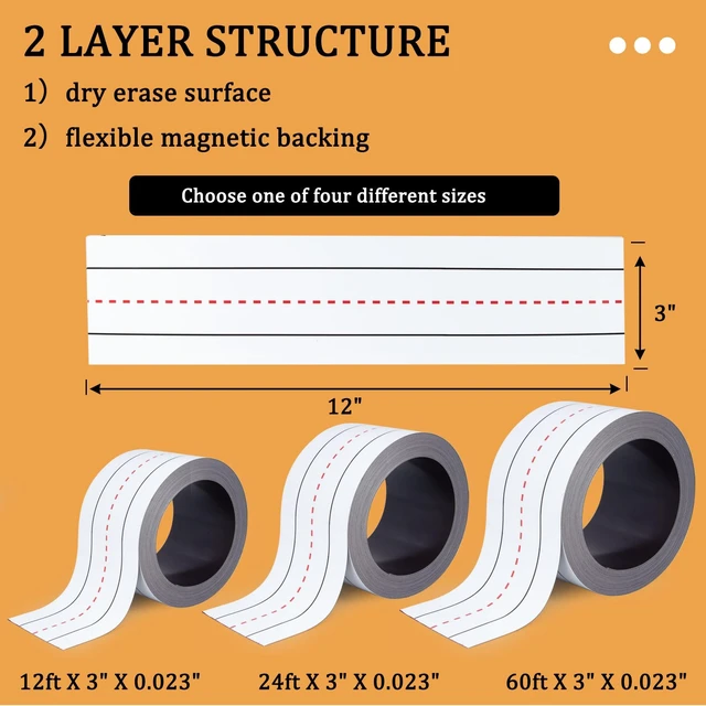 Alt view image 2 of 7 - Magnetic Sentence Strips for Whiteboard,3 Inch x 60 Feet Reusable Dry Erase Handwriting Practice Strips, Teacher Supplies for Classroom & Homeschool