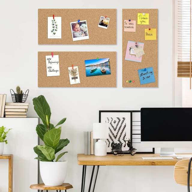 Alt view image 2 of 7 - Cork Board Bulletin Board 17"x8", 1/2" Thick Cork Board Tiles 6 Pack, Small Pin Board for Wall Decor, Self Adhesive Corkboards with 60 Push Pin Wood Clips for School, Home & Office