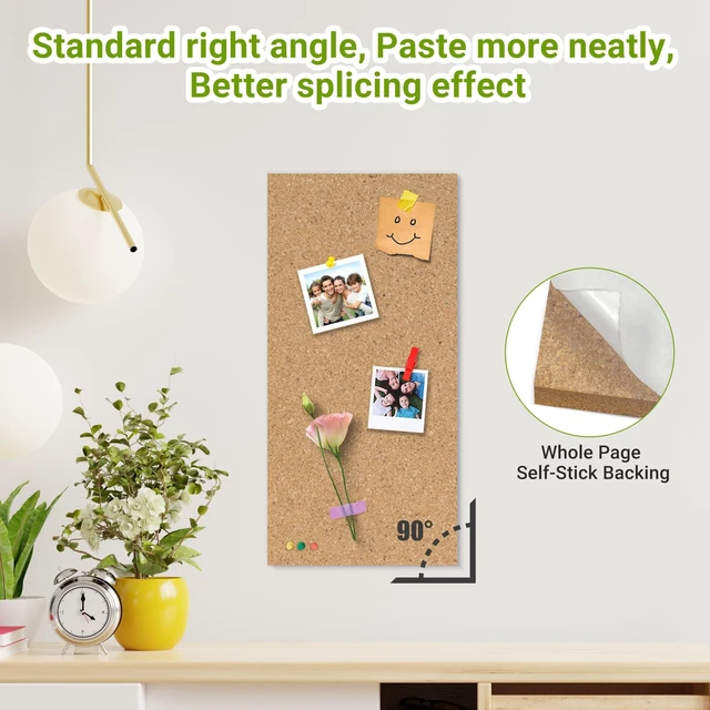 Alt view image 3 of 7 - Cork Board Bulletin Board 17"x8", 1/2" Thick Cork Board Tiles 6 Pack, Small Pin Board for Wall Decor, Self Adhesive Corkboards with 60 Push Pin Wood Clips for School, Home & Office