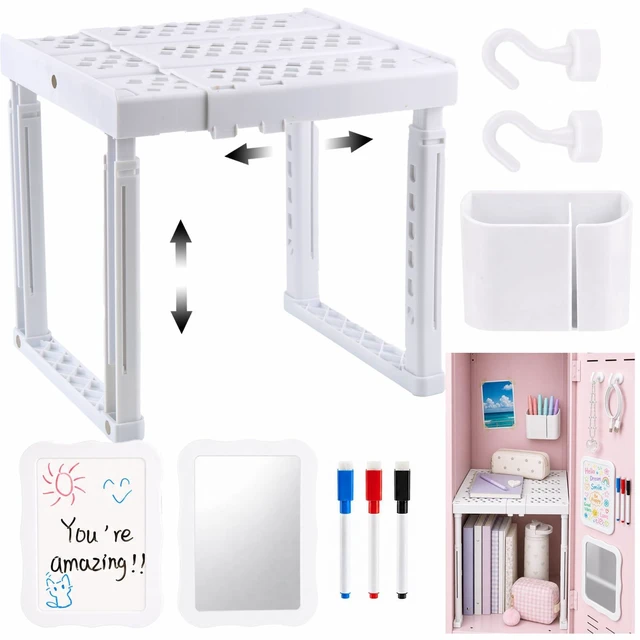 Main image of 9PCS Locker Accessories for Girl, Locker Organizer, Adjustable Locker Shelf Sturdy Locker Shelf, Magnetic Whiteboard, Mirror, Pen Holder, Hooks & 3 Markers, Back to School Essentials Locker Decor