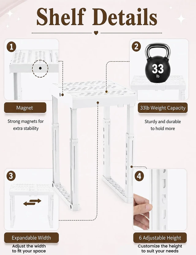 Alt view image 6 of 7 - 9PCS Locker Accessories for Girl, Locker Organizer, Adjustable Locker Shelf Sturdy Locker Shelf, Magnetic Whiteboard, Mirror, Pen Holder, Hooks & 3 Markers, Back to School Essentials Locker Decor
