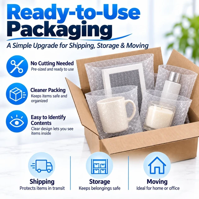 Alt view image 6 of 7 - 50PCS 10x12" Bubble Pouches, Clear Double-Wall Shockproof Protective Bags Double-Wall Thickening for Superior Cushioning,Shockproof & Lightweight. Ideal for Moving, Shipping, Packing & Storage