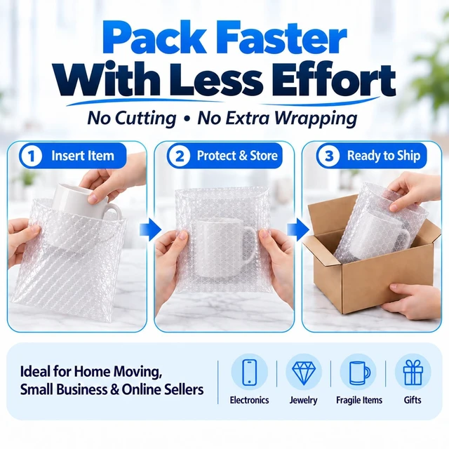 Alt view image 5 of 7 - 50PCS 10x12" Bubble Pouches, Clear Double-Wall Shockproof Protective Bags Double-Wall Thickening for Superior Cushioning,Shockproof & Lightweight. Ideal for Moving, Shipping, Packing & Storage