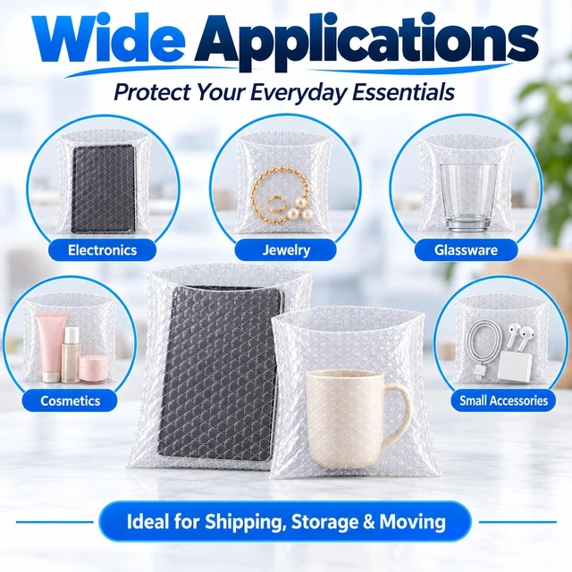 Alt view image 7 of 7 - 50PCS 10x12" Bubble Pouches, Clear Double-Wall Shockproof Protective Bags Double-Wall Thickening for Superior Cushioning,Shockproof & Lightweight. Ideal for Moving, Shipping, Packing & Storage