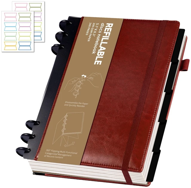 Main image of Refillable Journal Notebooks for Work, Journal for Women Men,Red 224 Page,5 Subject Notebook with Removable Dividers Tabs,100 GSM Thick Hardcover Notebooks for Note Taking Writing,6.1 x 8.3