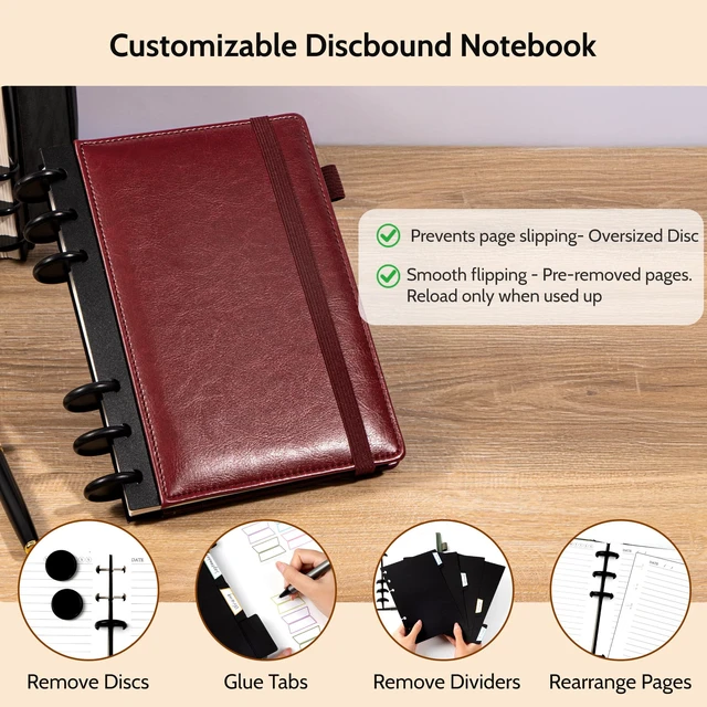 Alt view image 2 of 7 - Refillable Journal Notebooks for Work, Journal for Women Men,Red 224 Page,5 Subject Notebook with Removable Dividers Tabs,100 GSM Thick Hardcover Notebooks for Note Taking Writing,6.1 x 8.3