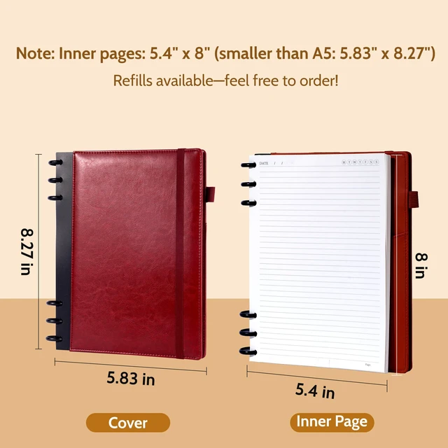 Alt view image 6 of 7 - Refillable Journal Notebooks for Work, Journal for Women Men,Red 224 Page,5 Subject Notebook with Removable Dividers Tabs,100 GSM Thick Hardcover Notebooks for Note Taking Writing,6.1 x 8.3