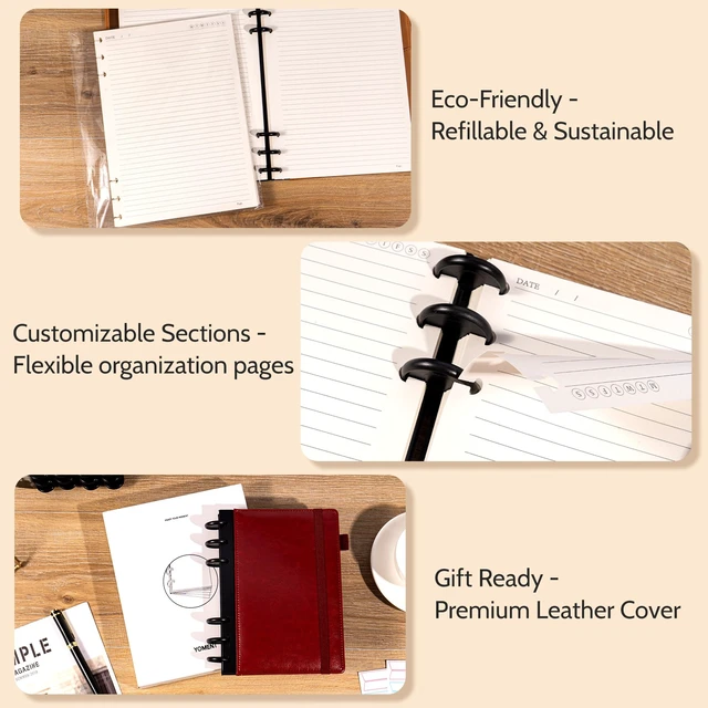 Alt view image 7 of 7 - Refillable Journal Notebooks for Work, Journal for Women Men,Red 224 Page,5 Subject Notebook with Removable Dividers Tabs,100 GSM Thick Hardcover Notebooks for Note Taking Writing,6.1 x 8.3