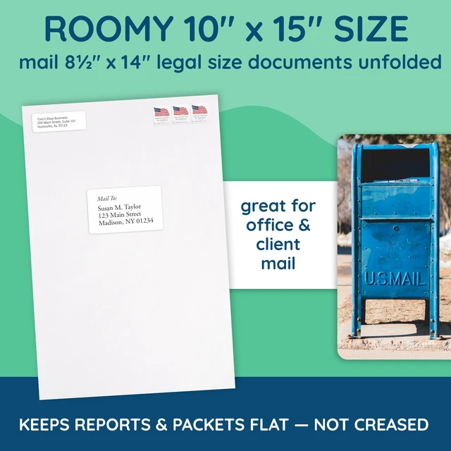 Alt view image 6 of 6 - 50 10" x 15" Catalog Envelopes, Self Seal, White 28lb, Security Tint, Peel and Seal, for Legal-Size Mailing of Documents, Folders, Catalogs