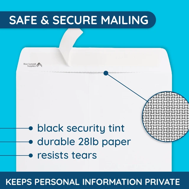 Alt view image 5 of 6 - 50 10" x 15" Catalog Envelopes, Self Seal, White 28lb, Security Tint, Peel and Seal, for Legal-Size Mailing of Documents, Folders, Catalogs