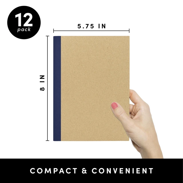 Alt view image 2 of 7 - 12-Pack Composition Notebook Journals, 120 Pages, Kraft Cover with Jewel Tone Spines, College Ruled Lined Paper, Small Size (8 in x 5.75 in) for Home, Office or School Supplies
