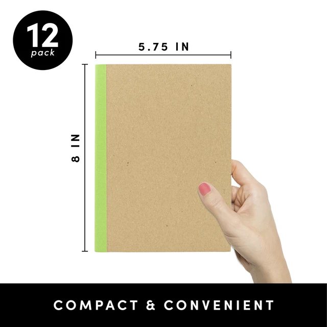 Alt view image 2 of 7 - 12-Pack Composition Notebook Journals, 120 Pages, Kraft Cover with Rainbow Spines, College Ruled Lined Paper, Small Size (8 in x 5.75 in) for Home, Office or School Supplies