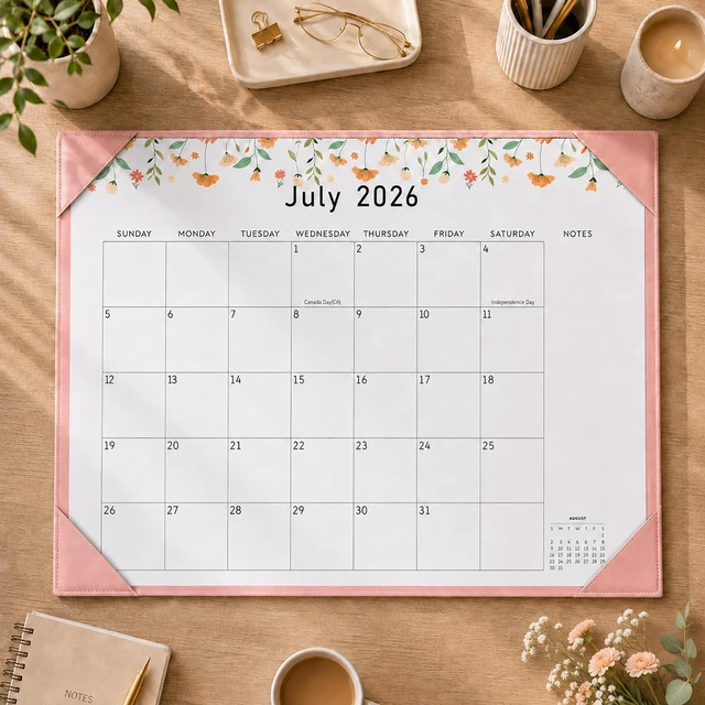 Alt view image 2 of 7 - Desk Calendar 2026-2027 with Desktop Mat,22x17'' Large Desktop Pad Calendar 18-Month Calendar July 2026-Dec 2027, Teacher Monthly Calendar for Home School Office, Pink with 6 Stickers