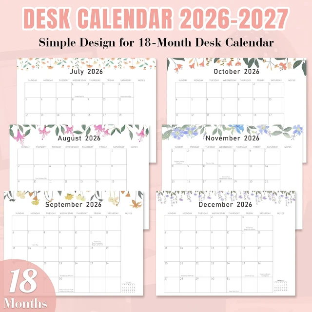 Alt view image 6 of 7 - Desk Calendar 2026-2027 with Desktop Mat,22x17'' Large Desktop Pad Calendar 18-Month Calendar July 2026-Dec 2027, Teacher Monthly Calendar for Home School Office, Pink with 6 Stickers