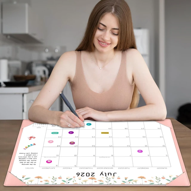 Alt view image 7 of 7 - Desk Calendar 2026-2027 with Desktop Mat,22x17'' Large Desktop Pad Calendar 18-Month Calendar July 2026-Dec 2027, Teacher Monthly Calendar for Home School Office, Pink with 6 Stickers