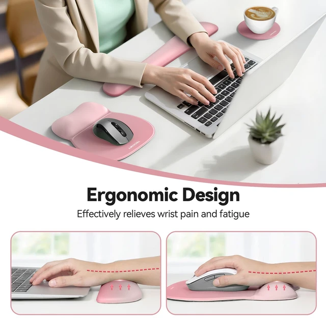 Alt view image 2 of 7 - Gel Ergonomic Mouse Pad & Keyboard Wrist Rest & Coaster 3 in 1 Set, Pain Relief, Milk Silk Cloth, Non-Slip PU Base, Easy Typing, Memory Foam Wrist Support for Office & Home