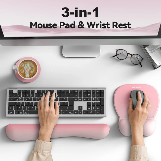 Alt view image 6 of 7 - Gel Ergonomic Mouse Pad & Keyboard Wrist Rest & Coaster 3 in 1 Set, Pain Relief, Milk Silk Cloth, Non-Slip PU Base, Easy Typing, Memory Foam Wrist Support for Office & Home
