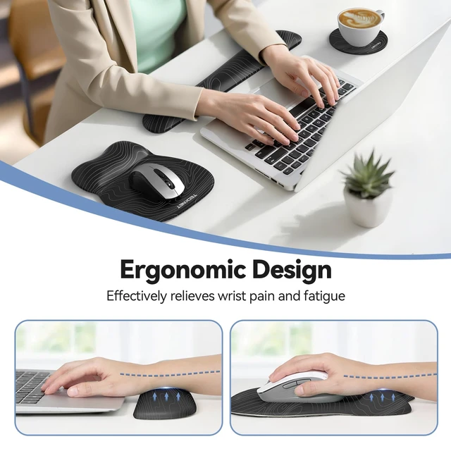 Alt view image 2 of 7 - Gel Ergonomic Mouse Pad & Keyboard Wrist Rest & Coaster 3 in 1 Set, Pain Relief, Milk Silk Cloth, Non-Slip PU Base, Easy Typing, Memory Foam Wrist Support for Office & Home