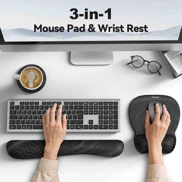 Alt view image 3 of 7 - Gel Ergonomic Mouse Pad & Keyboard Wrist Rest & Coaster 3 in 1 Set, Pain Relief, Milk Silk Cloth, Non-Slip PU Base, Easy Typing, Memory Foam Wrist Support for Office & Home