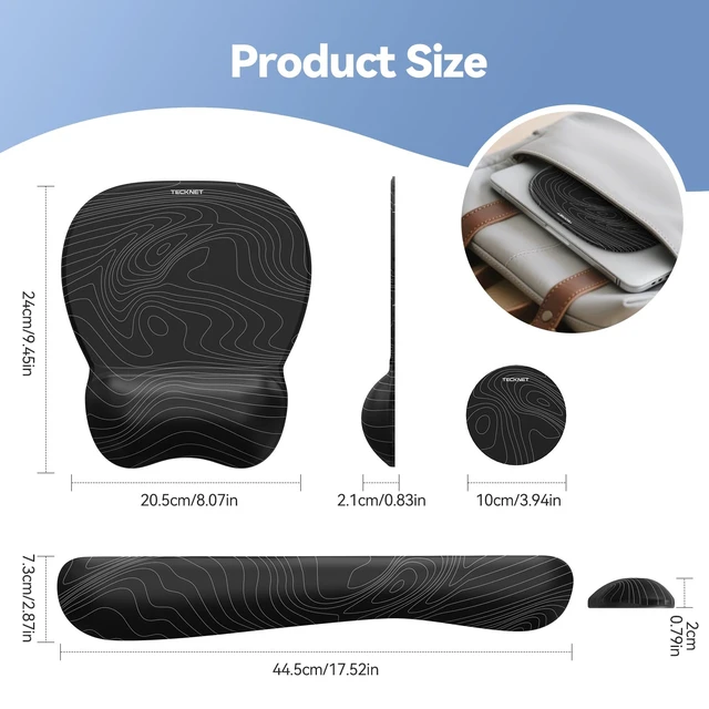 Alt view image 7 of 7 - Gel Ergonomic Mouse Pad & Keyboard Wrist Rest & Coaster 3 in 1 Set, Pain Relief, Milk Silk Cloth, Non-Slip PU Base, Easy Typing, Memory Foam Wrist Support for Office & Home