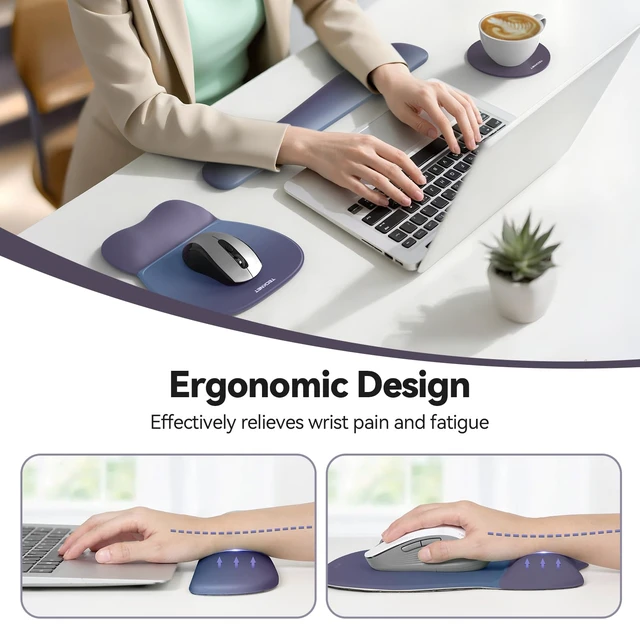 Alt view image 2 of 7 - Gel Ergonomic Mouse Pad & Keyboard Wrist Rest & Coaster 3 in 1 Set, Pain Relief, Milk Silk Cloth, Non-Slip PU Base, Easy Typing, Memory Foam Wrist Support for Office & Home