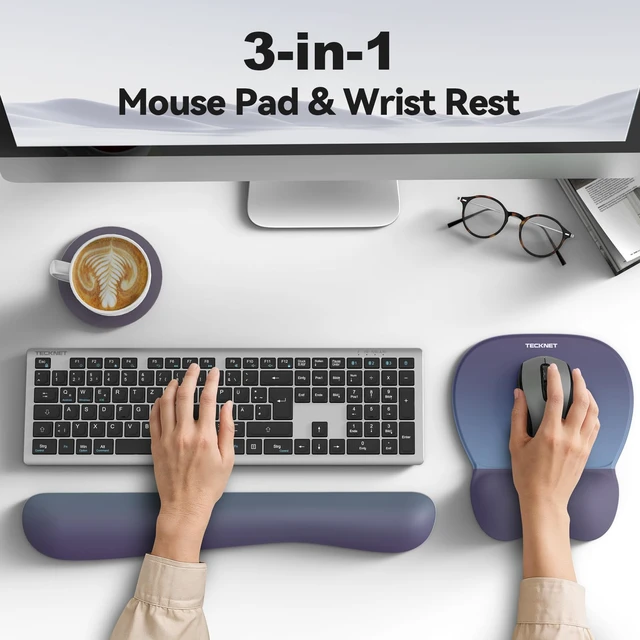 Alt view image 5 of 7 - Gel Ergonomic Mouse Pad & Keyboard Wrist Rest & Coaster 3 in 1 Set, Pain Relief, Milk Silk Cloth, Non-Slip PU Base, Easy Typing, Memory Foam Wrist Support for Office & Home