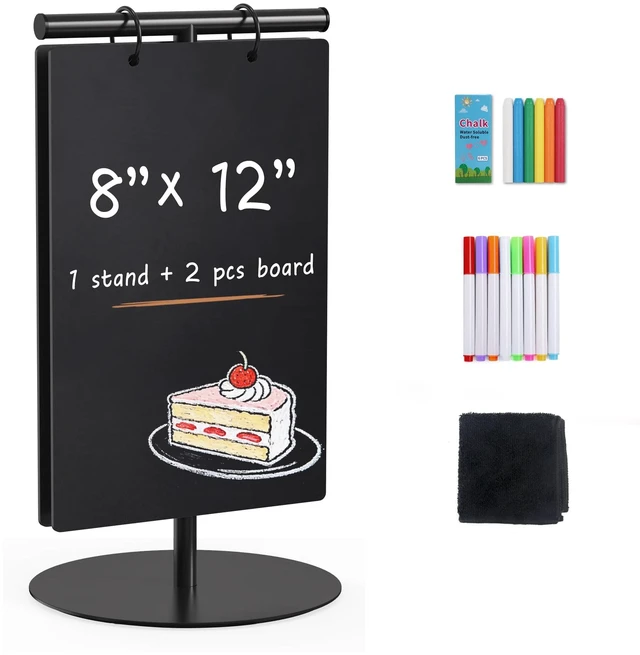 Main image of Small Chalkboard Words Sign w/Metal Stand, 2 Pack 8x12, Rectangle Tabletop Double-Sided Erasable Message Menu Board Decorative Chalk Board for Food, Store, Business, Wedding